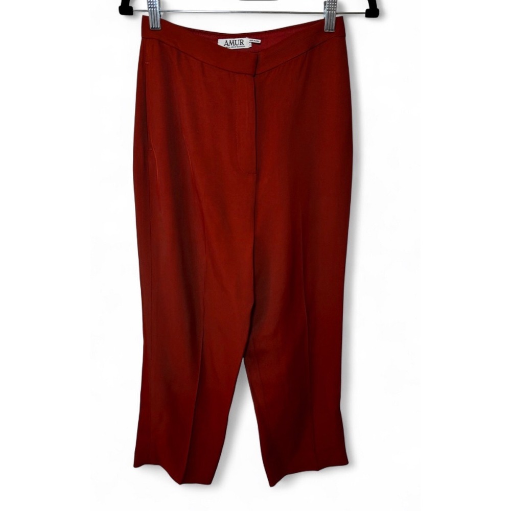 AMUR Rust Orange High Rise Viscose Straight Leg Trousers Pants Size 4